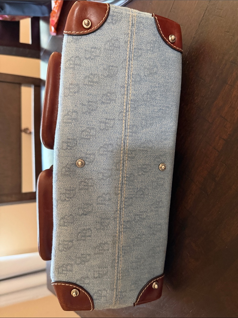 Dooney & Bourke Blue Canvas and Brown Leather Shoulder Bag - Picture 5 of 12